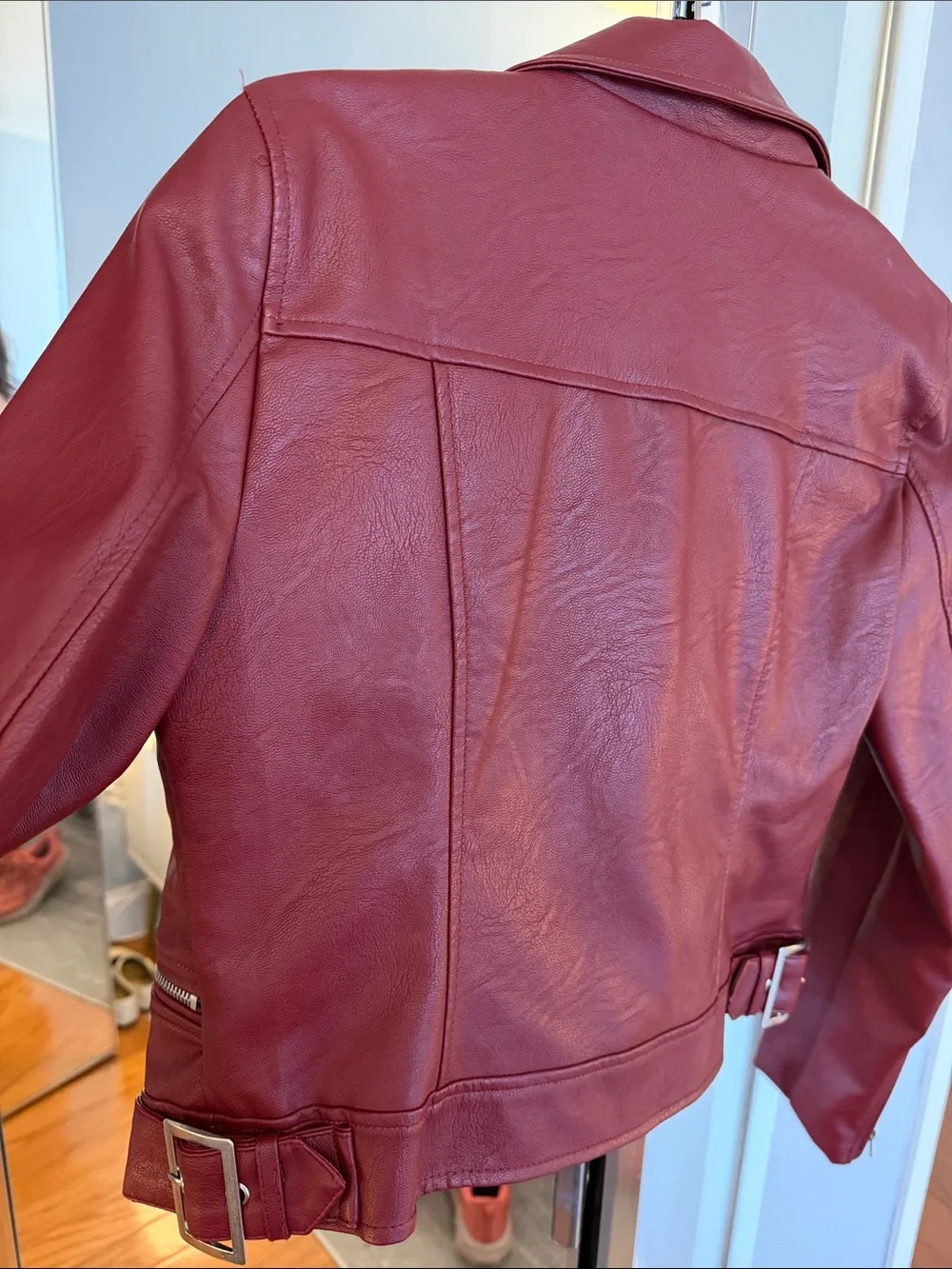 Women’s Red Faux Leather Moto Jacket